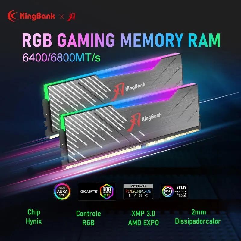 Kingbank DDR5 ޸ , 6400MHz, 6800MHz, 32GB (16GB X2), 64GB ( 32GB X2), DDR5 RGB XMP3.0, DIY ǻ ũž